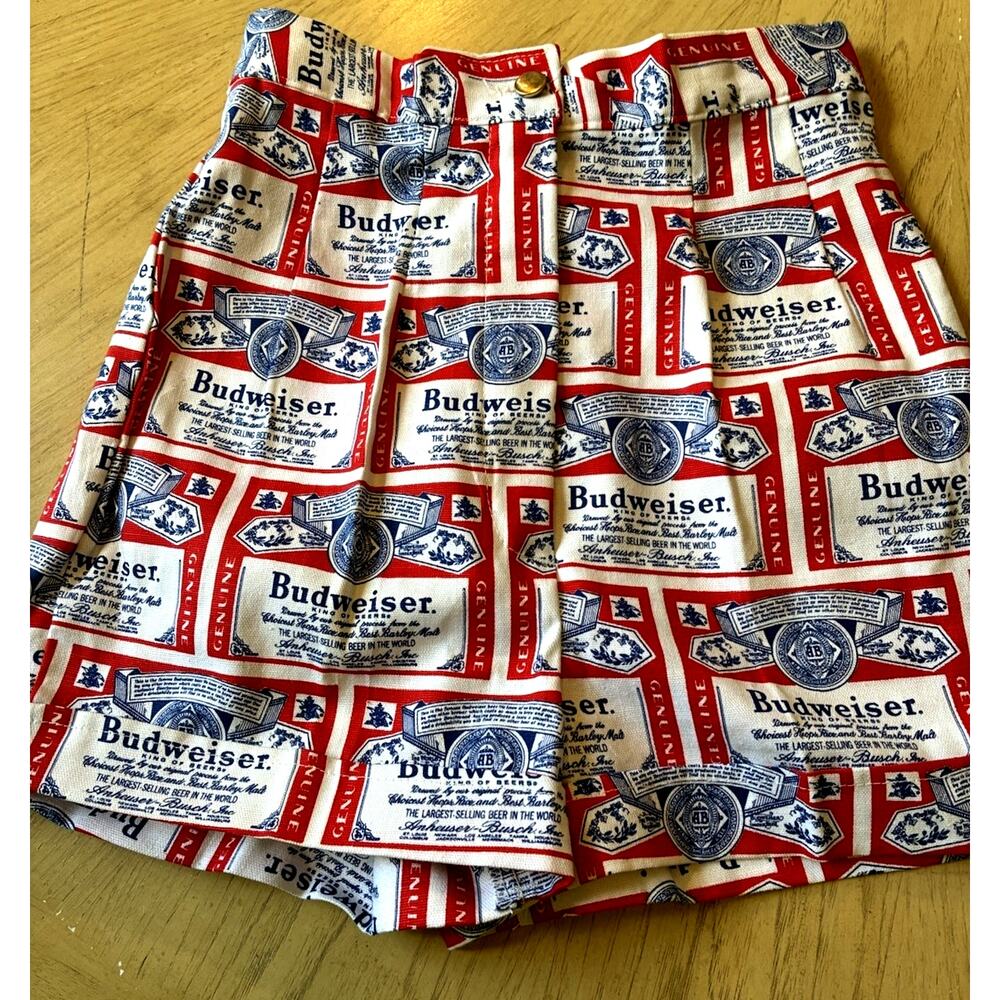 VTG 70s Budweiser Beer Pop Art Shorts Deadstock High Waist Booty Crisp Canvas S